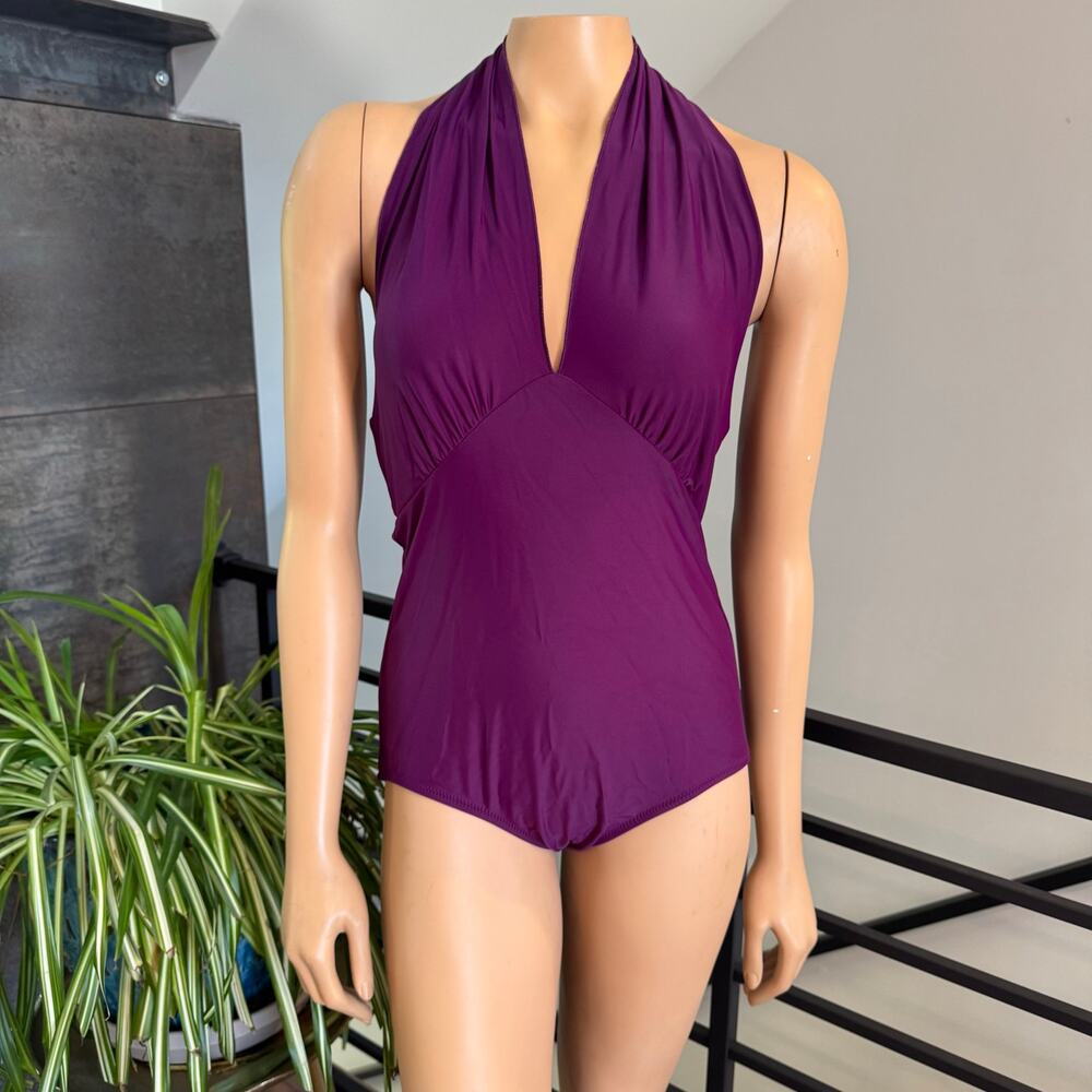 Jessica Rey Purple Halter Neck Modest Full Coverage One Piece Swimsuit Small S